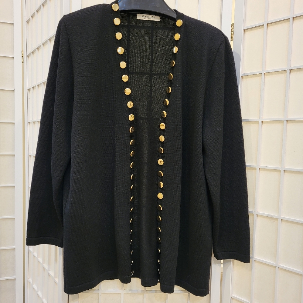 Marsil Pure Wool Black Wool Cardigan Shawl, size 10